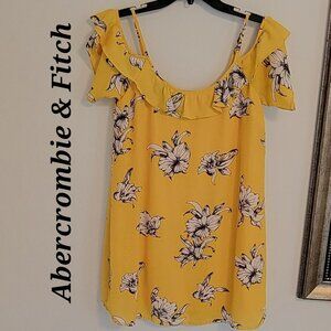 Abercrombie & Fitch Floral Bright Yellow Cold Shoulder Flowy Mini Dress Small